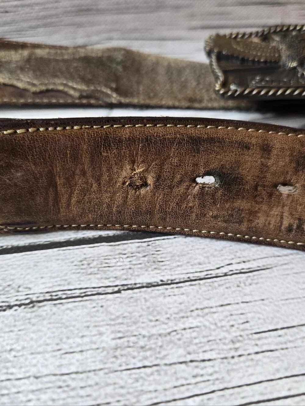 Vintage NRA Golden Eagles Leather Belt Bronze Eagle Buckle Made USA Size 42